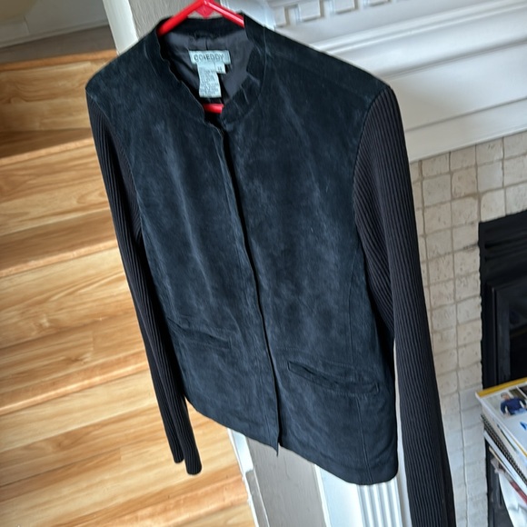 Co&Eddy real leather suede jacket. Arms cotton knit sz10 black - Picture 2 of 5
